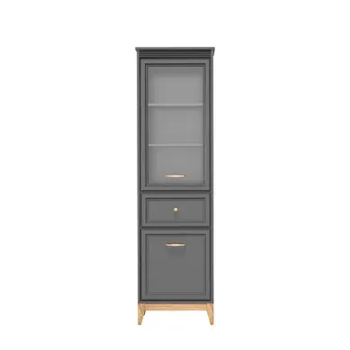 Vitrine Haute Tuluza 6, 55 Cm, 2 Portes, avec LED, 1 Tiroir, Gris Diamant/Pieds En Chêne Vitrine Haute Tuluza 6, 55 Cm, 2 Portes, avec LED, 1 Tiroir, Gris Diamant/Pieds En Chêne