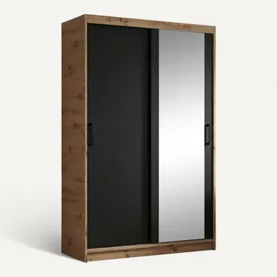 Armoire HELA à Portes Coulissantes Avec Porte Miroir - Chêne Artisan/Noir 100 cm - 2 Portes Armoire HELA à Portes Coulissantes Avec Porte Miroir - Chêne Artisan/Noir 100 cm - 2 Portes