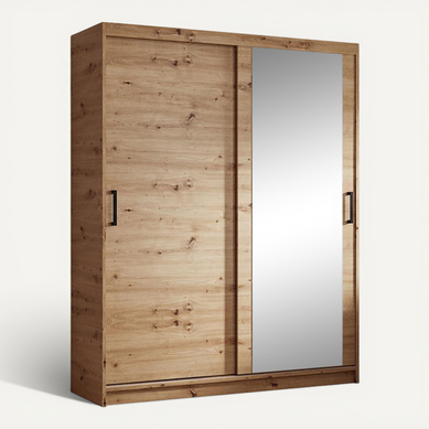 Armoire HELA - Armoire à Portes Coulissantes Avec Porte Miroir - Chêne Artisan 160 cm - 2 Portes Armoire HELA - Armoire à Portes Coulissantes Avec Porte Miroir - Chêne Artisan 160 cm - 2 Portes