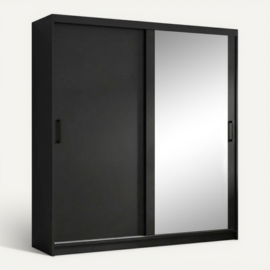 Armoire HELA - Armoire à Portes Coulissantes Avec Porte Miroir - Noir 180 cm - 2 Portes Armoire HELA - Armoire à Portes Coulissantes Avec Porte Miroir - Noir 180 cm - 2 Portes