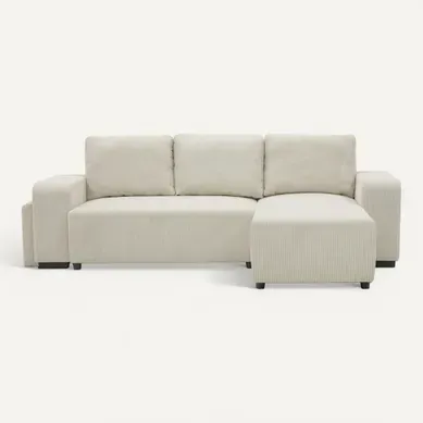 Canapé d'angle convertible réversible BOOSTER velours côtelé beige avec 2 ports USB vue de face