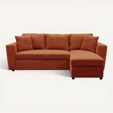 Canapé d'angle méridienne convertible HAPPY velours terracotta vue de face