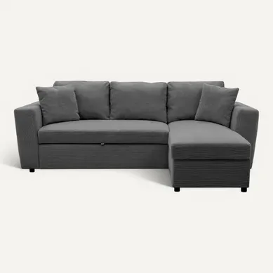 Canapé d'angle méridienne convertible HAPPY velours anthracite Canapé d'angle méridienne convertible HAPPY velours anthracite vue de face