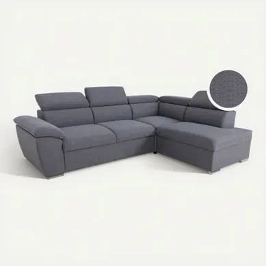 Canapé d'angle convertible méridienne réversible et 1 coffre MANHATAN tissu gris vue 3/4