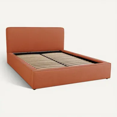 Lit coffre 160x200 cm VICTORIA tissu style terracotta vue 3/4