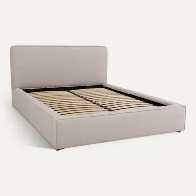 Lit coffre 160x200 cm VICTORIA tissu style beige vue 3/4