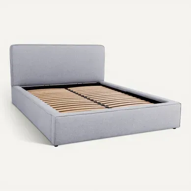 Lit coffre 160x200 cm VICTORIA tissu style gris souris vue 3/4