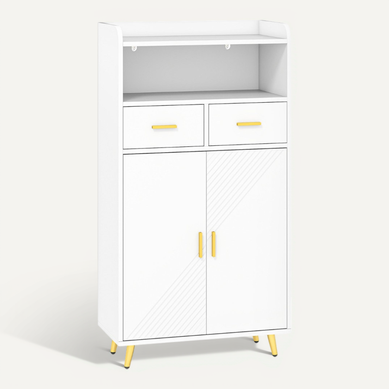 Buffet De Cuisine Armoire De Garde-manger Avec Portes 2 Tiroirs Étagère Réglable 60x30x113cm Blanc Buffet De Cuisine Armoire De Garde-manger Avec Portes 2 Tiroirs Étagère Réglable 60x30x113cm Blanc