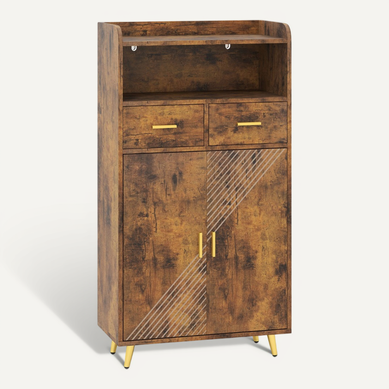 Buffet De Cuisine Armoire De Garde-manger Avec Portes 2 Tiroirs Étagère Réglable 60x30x113cm Café Buffet De Cuisine Armoire De Garde-manger Avec Portes 2 Tiroirs Étagère Réglable 60x30x113cm Café