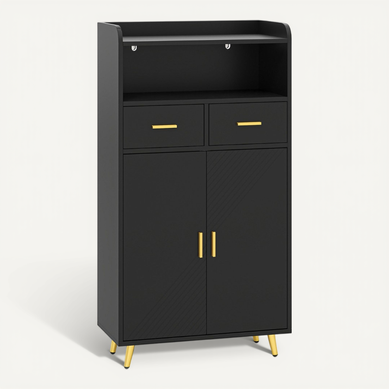 Buffet De Cuisine Armoire De Garde-manger Avec Portes 2 Tiroirs Étagère Réglable 60x30x113cm Noir