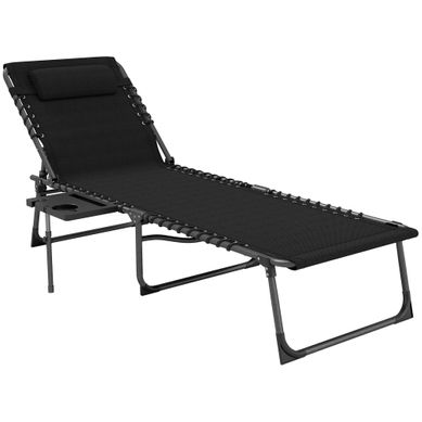 Bain De Soleil Pliante Dossier Réglable Sur 5 Niveaux, Plateau - 190x60x31cm Tissu Oxford Noir Bain De Soleil Pliante Dossier Réglable Sur 5 Niveaux, Plateau - 190x60x31cm Tissu Oxford Noir