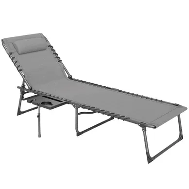Bain De Soleil Pliante Dossier Réglable Sur 5 Niveaux, Plateau - 190x60x31cm Tissu Oxford Gris Bain De Soleil Pliante Dossier Réglable Sur 5 Niveaux, Plateau - 190x60x31cm Tissu Oxford Gris
