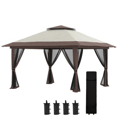 Tonnelle Barnum De Jardin Pop-up Pliant Double Toit Anti Uv 50+ Avec Moustiquaires 3,9x3,9m Beige Tonnelle Barnum De Jardin Pop-up Pliant Double Toit Anti Uv 50+ Avec Moustiquaires 3,9x3,9m Beige