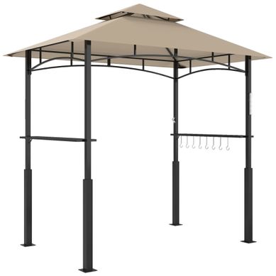 Tonnelle De Barbecue à 2 Niveaux Auvent De Réception Avec Lumière 243x148x248cm Métal Kaki