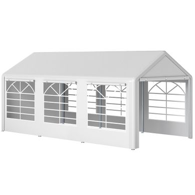 Tonnelle De Jardin 3 X 6 M Tente De Réception Avec 4 Parois 3 Fenêtres Pe Blanc