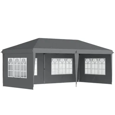 Tonnelle Pop-up Pliante - Tente De Réception - 3 X 6 M 3 Cotés Démontables Gris
