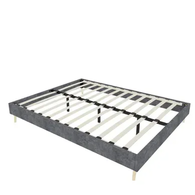 Lit Adulte 140x200 Cm, Velours Hollandais, Cadre Bas, Sans Vérin Ni Tête Ni Matelas, Gris