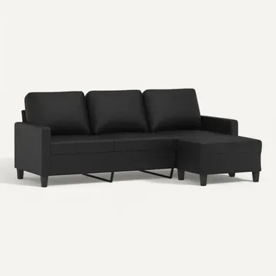 Canapé à 3 Places - Canapé Fixe - Canapé Droit Avec Repose-pieds Noir 180 Cm Similicuir
