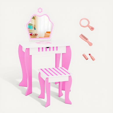Coiffeuse Enfants, Table De Maquillage Avec Miroir Tabouret Style Princesse Rose