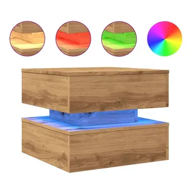 Table Basse - Table De Salon Avec Lumières LED Chêne Artisanal 50x50x40 Cm Z478 Table Basse - Table De Salon Avec Lumières LED Chêne Artisanal 50x50x40 Cm Z478