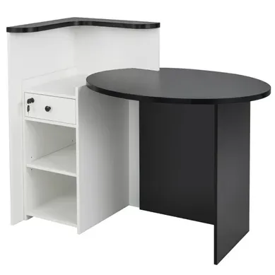 Bureau De Réception Comptoir Avec Tiroir Étagère Réglable Pour Caisse 120x70x100cm Noir+blanc