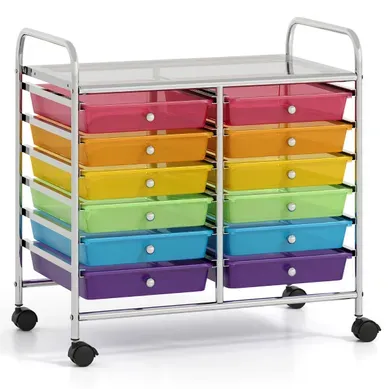 Desserte à Roulettes Chariot De Rangement 12 Tiroirs Avec Tablette Cadre En Métal Coloré Desserte à Roulettes Chariot De Rangement 12 Tiroirs Avec Tablette Cadre En Métal Coloré