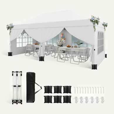 Tonnelle De Jardin 3x6m 6 Parois Amovibles Tente De Reception Escamotable Protection Solaire Blanc Tonnelle De Jardin 3x6m 6 Parois Amovibles Tente De Reception Escamotable Protection Solaire Blanc