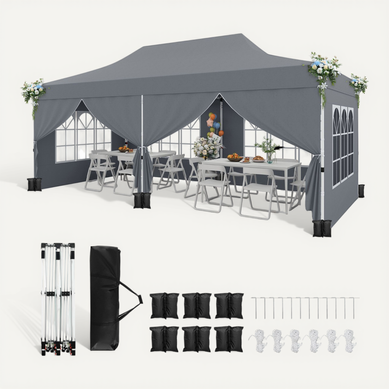 Tonnelle De Jardin 3x6m 6 Parois Amovibles Tente De Reception Escamotable Protection Solaire Gris Tonnelle De Jardin 3x6m 6 Parois Amovibles Tente De Reception Escamotable Protection Solaire Gris
