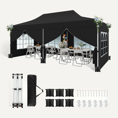 Tonnelle De Jardin 3x6m 6 Parois Amovibles Tente De Reception Escamotable Protection Solaire Noir Tonnelle De Jardin 3x6m 6 Parois Amovibles Tente De Reception Escamotable Protection Solaire Noir