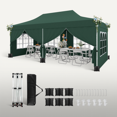 Tonnelle De Jardin 3x6m 6 Parois Amovibles Tente De Reception Escamotable Protection Solaire Vert Tonnelle De Jardin 3x6m 6 Parois Amovibles Tente De Reception Escamotable Protection Solaire Vert