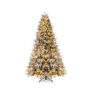 Arbre De Noël Artificiel De 270cm Pré-éclairé Avec 600 LED Blanc Chaud 2198 Branches Enneigées
