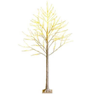 Arbre De Noël Bouleau Blanc Chaud Artificiel 120cm Avec 48 LED Lumineux Base Plastique Décoration