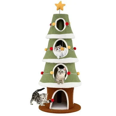 Arbre De Noël Pour Chats D'intérieur Tour à Chat 154cm Avec 4 Condos Tapis En Sisal Balle