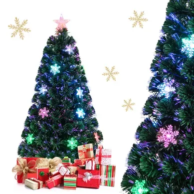 Sapin De Noël Artificiel 120cm Avec LED Et Pied Arbre De Noël En Pvc Plastique Métal Avec Flocon