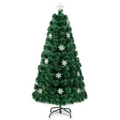 Sapin De Noël Artificiel 150cm Avec LED Et Pied Arbre De Noël En Pvc Plastique Métal Avec Flocon