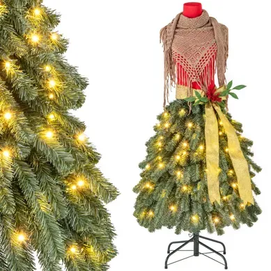 Sapin De Noël Artificiel Pré-éclairé De 150cm En Jupe De Mannequin 248 Pointes De Branches LED