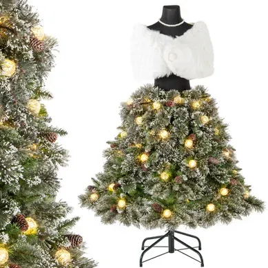 Sapin De Noël Artificiel Pré-éclairé De 150cm En Jupe De Mannequin 465 Pointes De Branches