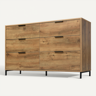 Commode, Buffet Avec 6 Tiroirs, 120 X 40 X 83 Cm En Chêne Foncé
