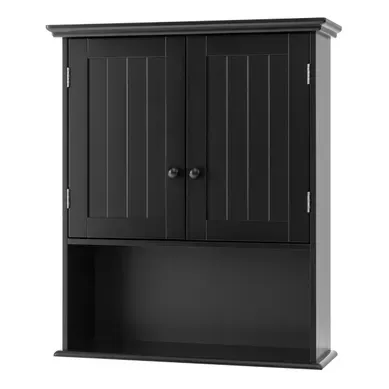 Armoire à Pharmacie Armoire Murale De Salle De Bain 2 Portes 3 Etagères Mdf 60x20x70,5cm Noir