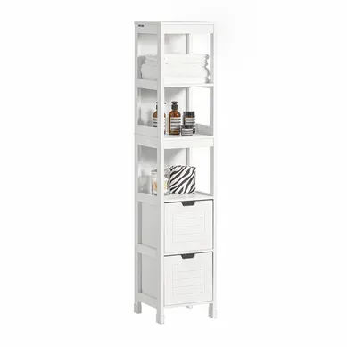 Meuble Colonne De Salle De Bain Armoire Toilette Haute 4 Étagères Et 2 Tiroirs, Blanc, Frg126-w Meuble Colonne De Salle De Bain Armoire Toilette Haute 4 Étagères Et 2 Tiroirs, Blanc, Frg126-w