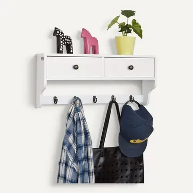 Portemanteau Étagère Murale Porte-manteau Salle De Bain Meuble D’entrée, Frg178-w