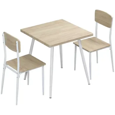 Ensemble Table à Manger Carrée 3 Pièces Avec 2 Chaises Plateau Mdf Châssis Métal Blanc Ensemble Table à Manger Carrée 3 Pièces Avec 2 Chaises Plateau Mdf Châssis Métal Blanc