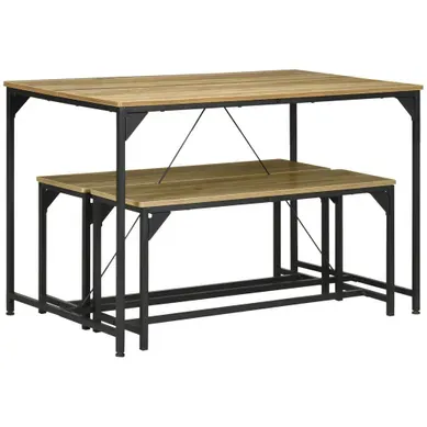 Ensemble Table à Manger Et 2 Bancs Cadre En Acier 4 Personnes Naturel Et Noir Ensemble Table à Manger Et 2 Bancs Cadre En Acier 4 Personnes Naturel Et Noir