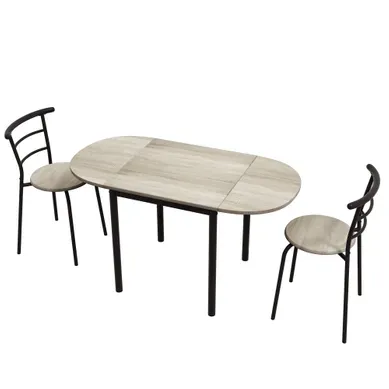 Ensemble Table Ovale Extensible Et 2 Chaises - Table à Rabats - Métal Et Mdf - Noir Et Naturel Ensemble Table Ovale Extensible Et 2 Chaises - Table à Rabats - Métal Et Mdf - Noir Et Naturel