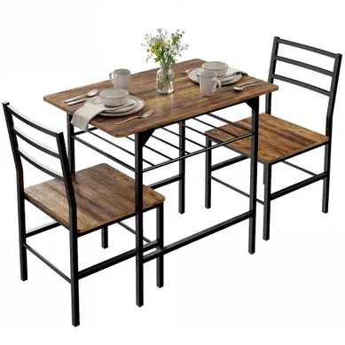 Ensemble Table Salle à Manger Avec 2 Chaises Pour 2 Personnes, Cadre En Métal, Marron Ensemble Table Salle à Manger Avec 2 Chaises Pour 2 Personnes, Cadre En Métal, Marron