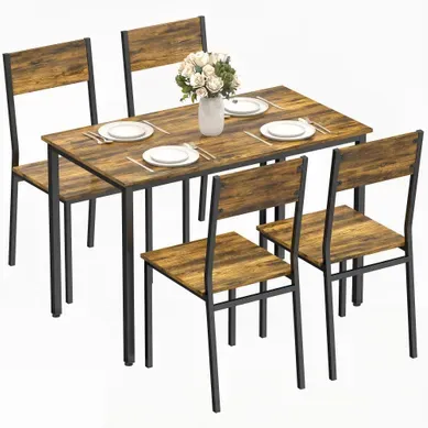 Ensemble Table Salle à Manger Avec 4 Chaises Pour 4 Personnes, Pieds En Métal, Brun Rustique Ensemble Table Salle à Manger Avec 4 Chaises Pour 4 Personnes, Pieds En Métal, Brun Rustique
