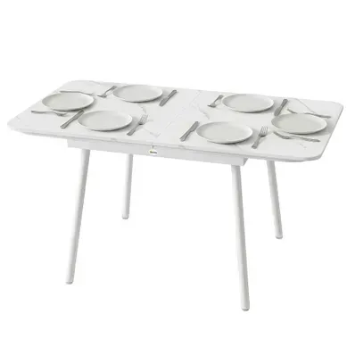 Table De Jardin Rectangulaire Métal, Wpc Blanc 140x80x75cm