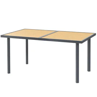 Table De Jardin, Table à Manger Extérieure Acier Couleur Bois Naturel 150x90x72cm Table De Jardin, Table à Manger Extérieure Acier Couleur Bois Naturel 150x90x72cm