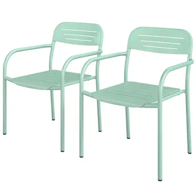 Lot De 2 Fauteuils De Jardin, Chaises Empilables, Métal, 56x58x78cm, Vert Lot De 2 Fauteuils De Jardin, Chaises Empilables, Métal, 56x58x78cm, Vert