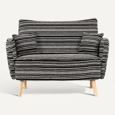 Petit Canapé 2 Places Noir 121cm – Tissu Bouclé Avec Poches – Robustesse 250kg – Linea 2.0